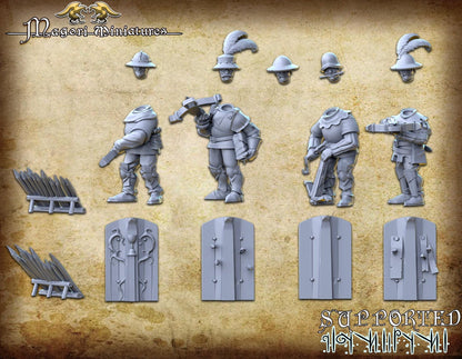 Crossbowman Pavese Unit, Fantasy Skirmish Miniatures by Magori Miniatures, perfect for Fantasy Wargames and RPGs