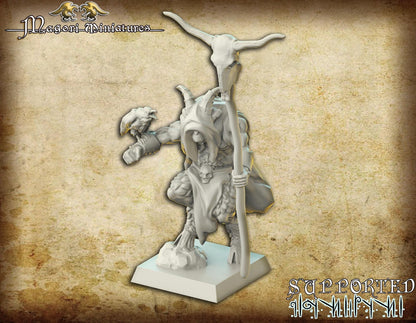 Goatman Shaman, Fantasy Miniatures by Magori Miniatures, perfect for Fantasy Wargames and RPGs