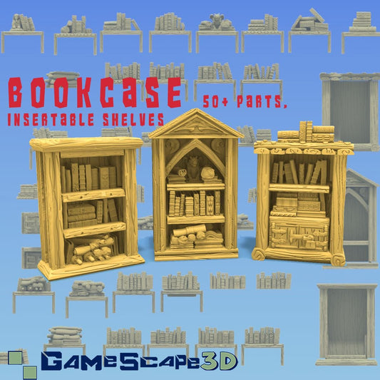 Bookcases with Over 40 insert Shelves - Scatter Terrain by GameScape3D - 3D Printed Terrain, Perfect for Wargames, Board Games, RPGs