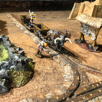 Wooden Mining Tracks & Mining Cart by GameScape3D - 3D Printed Tabletop Terrain, Perfect for Wargames, Role playing games, Tabletop games