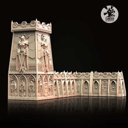 Angelic Tower Defence Lines, Imperial Cathedral Terrain Sculpted by Tainted Windmill for Wargames set in the Grimdark Future