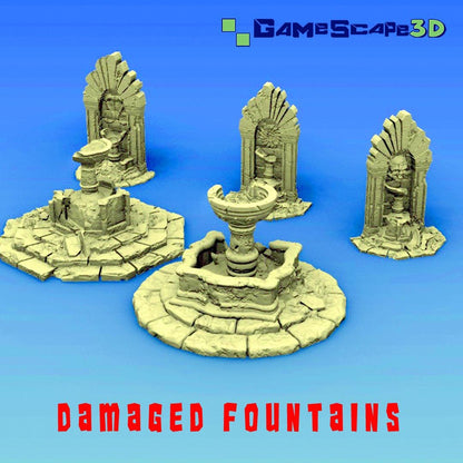 Damaged Fountains Scatter Terrain by GameScape3D - 3D Printed Tabletop Terrain, Perfect for Wargames, Role playing games, Tabletop games