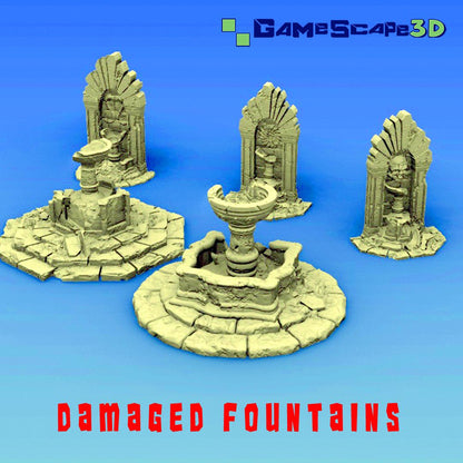 Damaged Fountains Scatter Terrain by GameScape3D - 3D Printed Tabletop Terrain, Perfect for Wargames, Role playing games, Tabletop games
