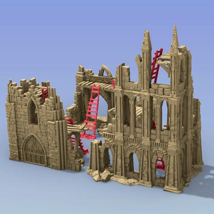 Cathedral Façade Ruins & Ladders - 3D Printed Tabletop Terrain, Perfect for Wargames, Role Playing Games, Tabletop Games