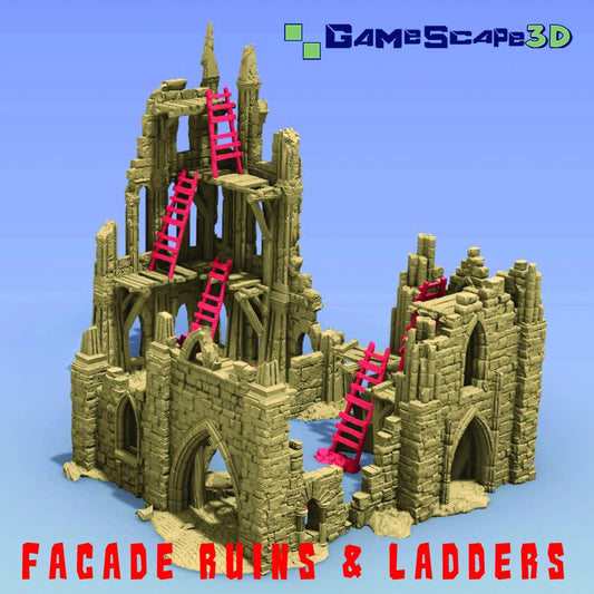 Cathedral Façade Ruins & Ladders - 3D Printed Tabletop Terrain, Perfect for Wargames, Role Playing Games, Tabletop Games