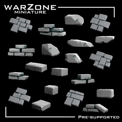 Bricks, Rock / Cobblestone Basing bits, Grimdark Conversion Parts and Basing Materials Sculpted by WarZone Miniature