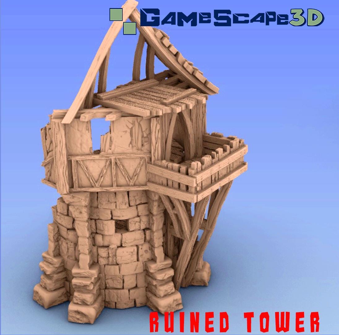 Ruined Tower with Porch by GameScape3D - 3D Printed Tabletop Terrain, Perfect for Wargames, Board Games, RPGs