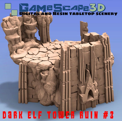 Dark Elf Tower Ruin #3 by GameScape3D - 3D Printed Tabletop Terrain, Perfect for Wargames, Board Games, RPGs