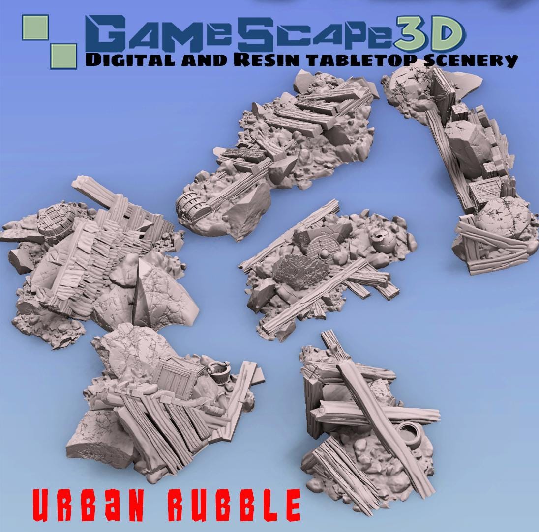 Urban Rubble Piles Scatter Terrain by GameScape3D - 3D Printed Tabletop Terrain, Perfect for Wargames, Role playing games, Tabletop games