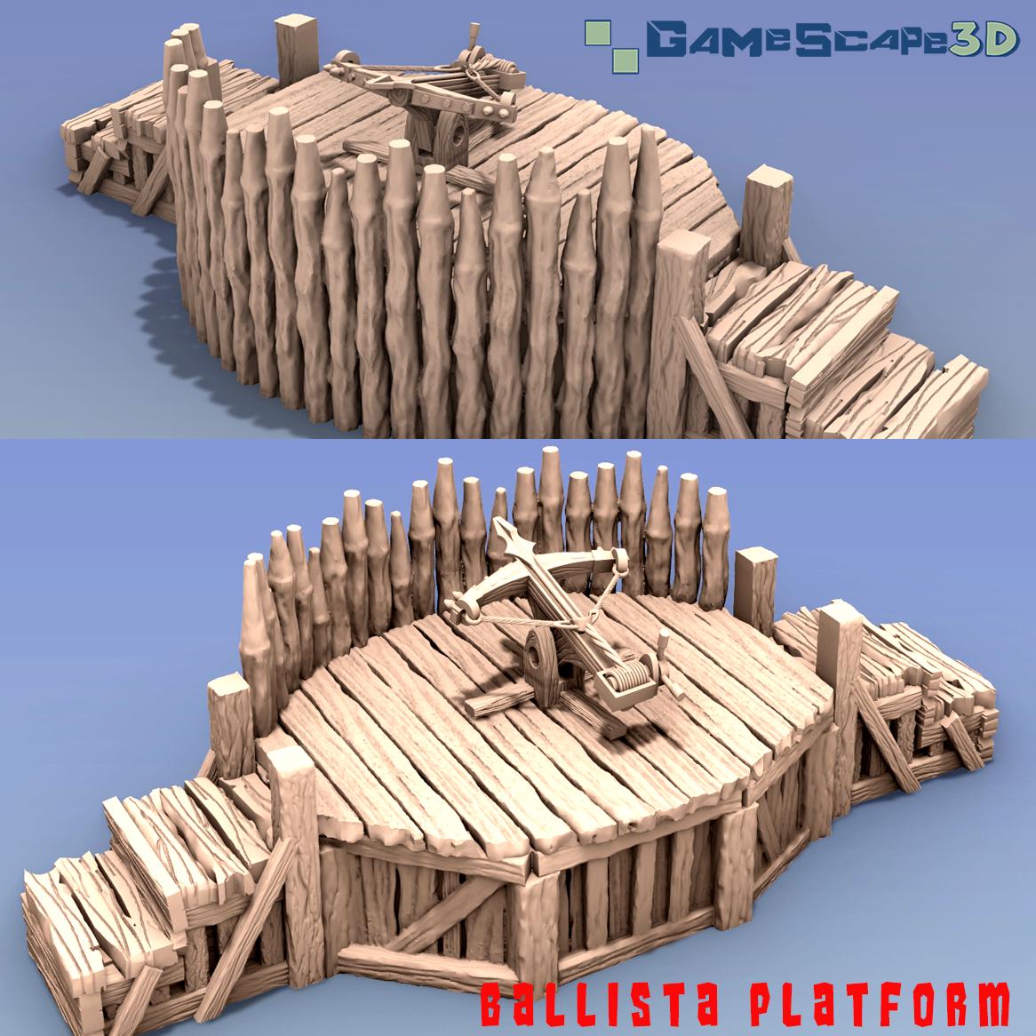 Ballista Platform with Palisade by GameScape3D - 3D Printed Tabletop Terrain, Perfect for Wargames, Role playing games, Tabletop games