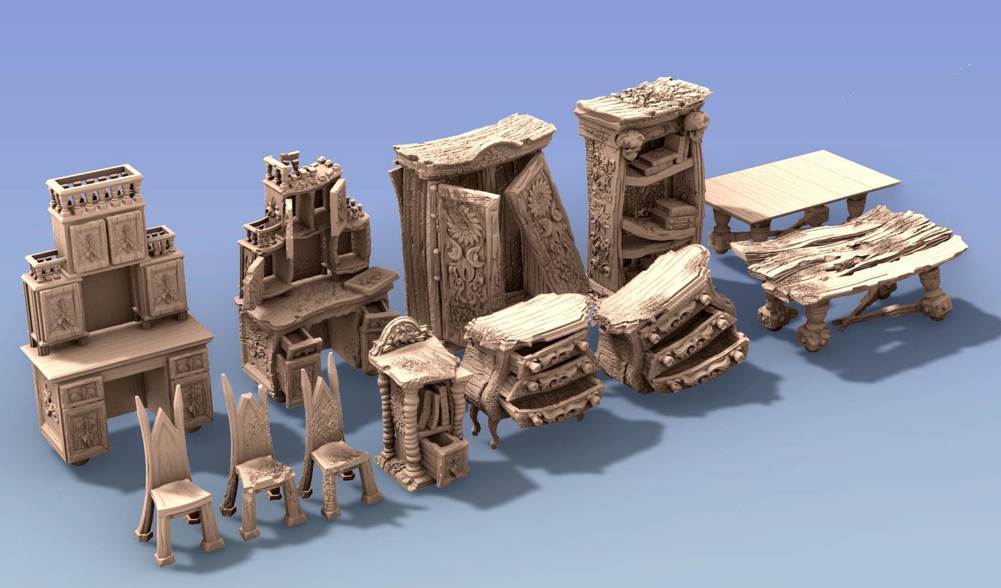 Rotten Gothic Furniture Set 2 - Scatter Terrain by GameScape3D - 3D Printed Terrain, Perfect for Wargames, Board Games, RPGs
