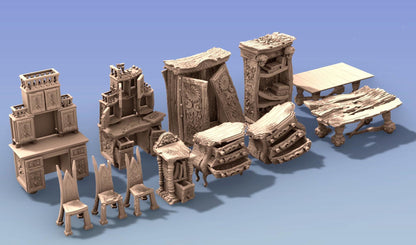 Rotten Gothic Furniture Set 2 - Scatter Terrain by GameScape3D - 3D Printed Terrain, Perfect for Wargames, Board Games, RPGs