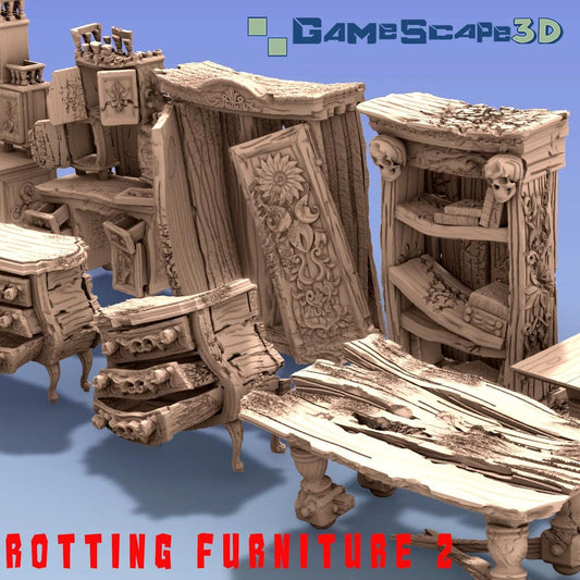 Rotten Gothic Furniture Set 2 - Scatter Terrain by GameScape3D - 3D Printed Terrain, Perfect for Wargames, Board Games, RPGs