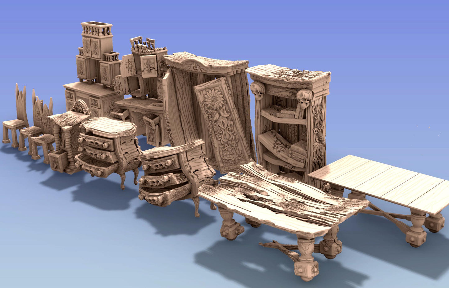 Rotten Gothic Furniture Set 2 - Scatter Terrain by GameScape3D - 3D Printed Terrain, Perfect for Wargames, Board Games, RPGs