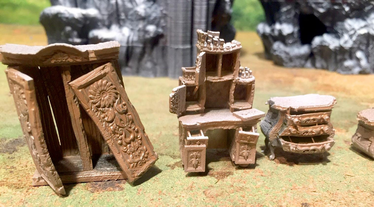 Rotten Gothic Furniture Set 2 - Scatter Terrain by GameScape3D - 3D Printed Terrain, Perfect for Wargames, Board Games, RPGs