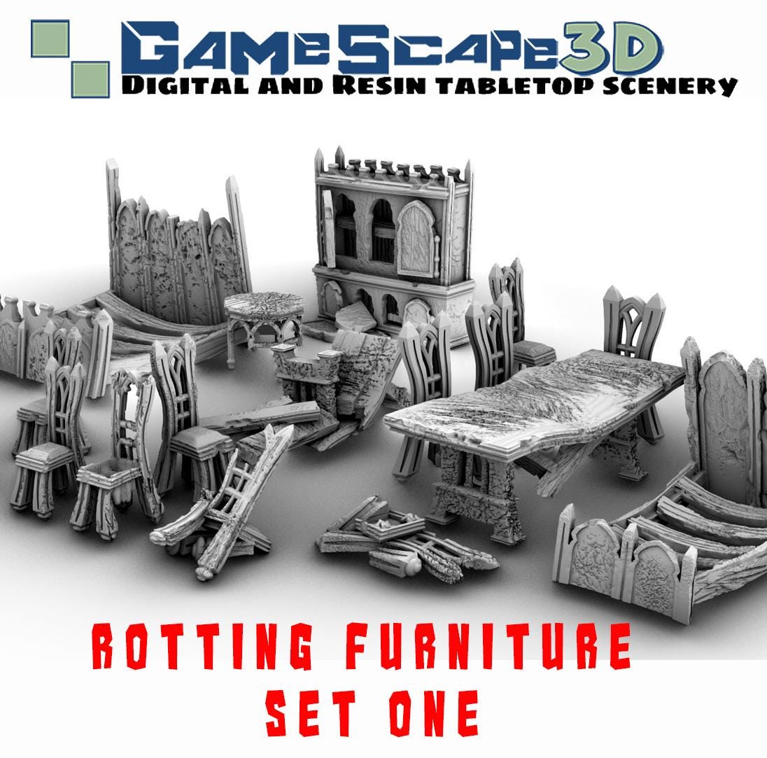Rotten Gothic Furniture Set 1 - Scatter Terrain by GameScape3D - 3D Printed Terrain, Perfect for Wargames, Board Games, RPGs