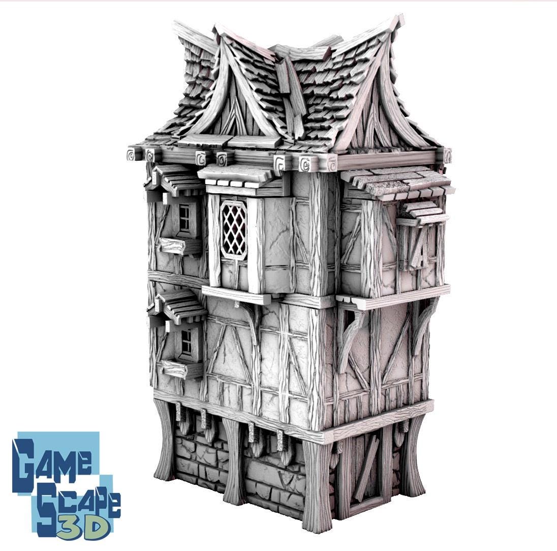 3 Story Timber Frame with stairs by GameScape3D - 3D Printed Tabletop Terrain, Perfect for Wargames, Board Games, RPGs