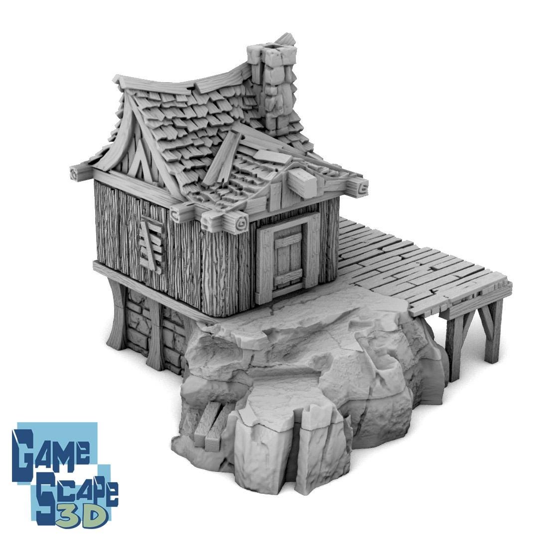 House & Dock by GameScape3D - 3D Printed Tabletop Terrain, Perfect for Wargames, Board Games, RPGs