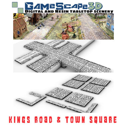 Kings Road and Town Square - 3D Printed Tabletop Terrain, Perfect for Wargames, Board Games, Role Playing Games