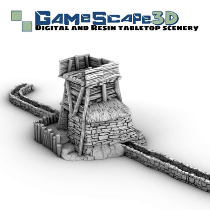 Primitive Mill and Watch Tower by GameScape3D - 3D Printed Tabletop Terrain, Perfect for Wargames, Board Games, RPGs
