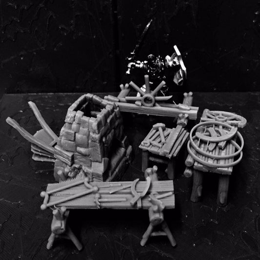 Wheel Wright and Small Smith by GameScape3D - 3D Printed Tabletop Terrain, Perfect for Wargames, RPGs