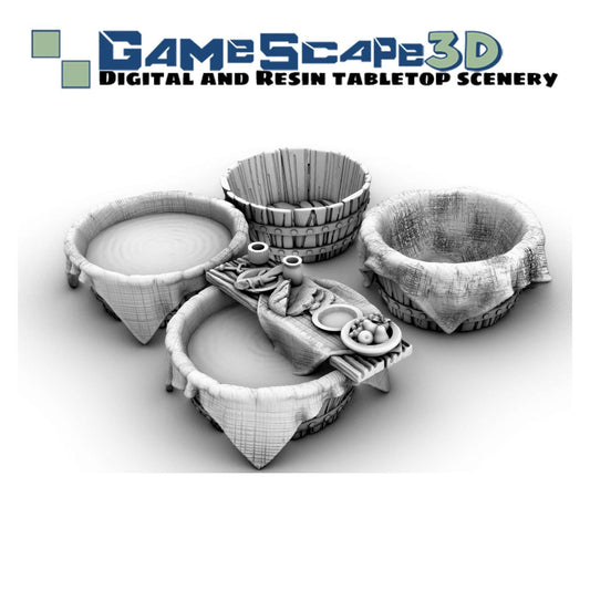 Baths Set by GameScape3D - 3D Printed Tabletop Terrain, Perfect for Wargames, RPGs