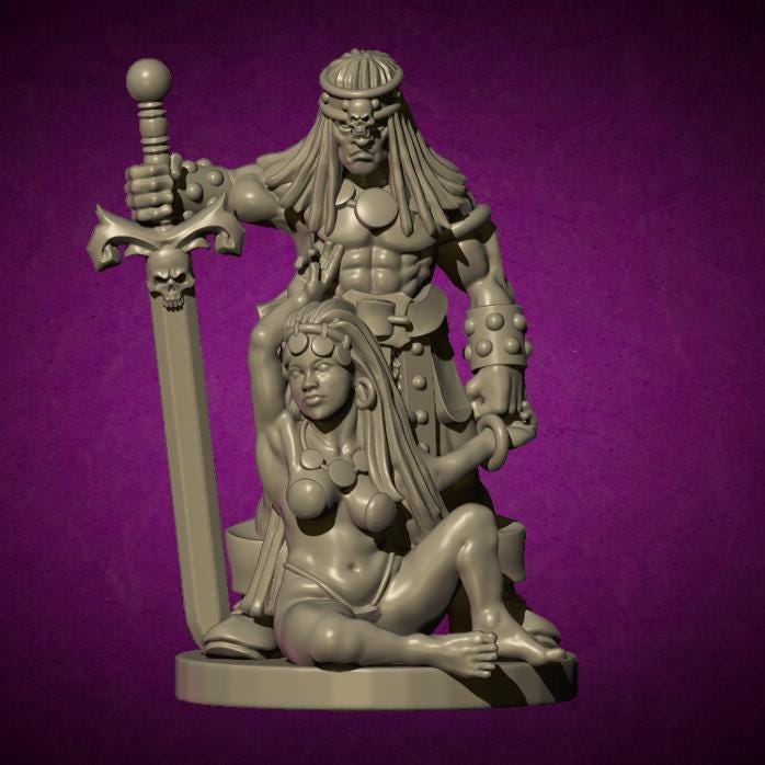 Barbarian with Female, Fantasy Skirmish Miniatures by MoM Miniatures, perfect for Fantasy Wargames and RPGs
