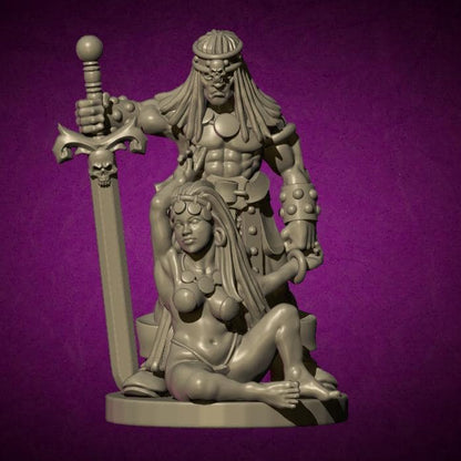 Barbarian with Female, Fantasy Skirmish Miniatures by MoM Miniatures, perfect for Fantasy Wargames and RPGs