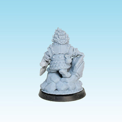Grumpy Dwarf on Statue, Fantasy Skirmish Miniatures by MoM Miniatures, perfect for Fantasy Wargames and RPGs
