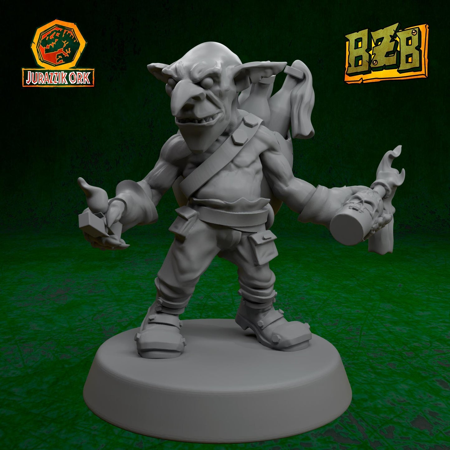 Goblin Molotov, Jurazzik Ork, Movie-inspired Orkish Menace Sculpted by Big Zkreen Boyz, Grimdark Compatible, Scaled for Sci-Fi Wargames