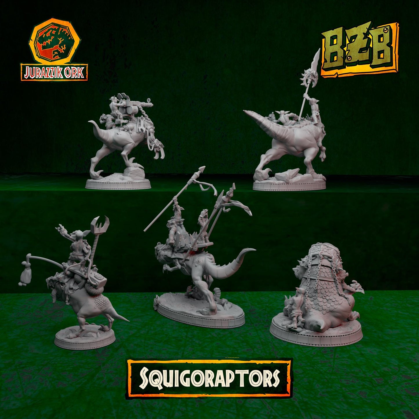 Squigoraptors, Jurazzik Ork, Movie-inspired Orkish Menace Sculpted by Big Zkreen Boyz, Grimdark Compatible, Scaled for Sci-Fi Wargames