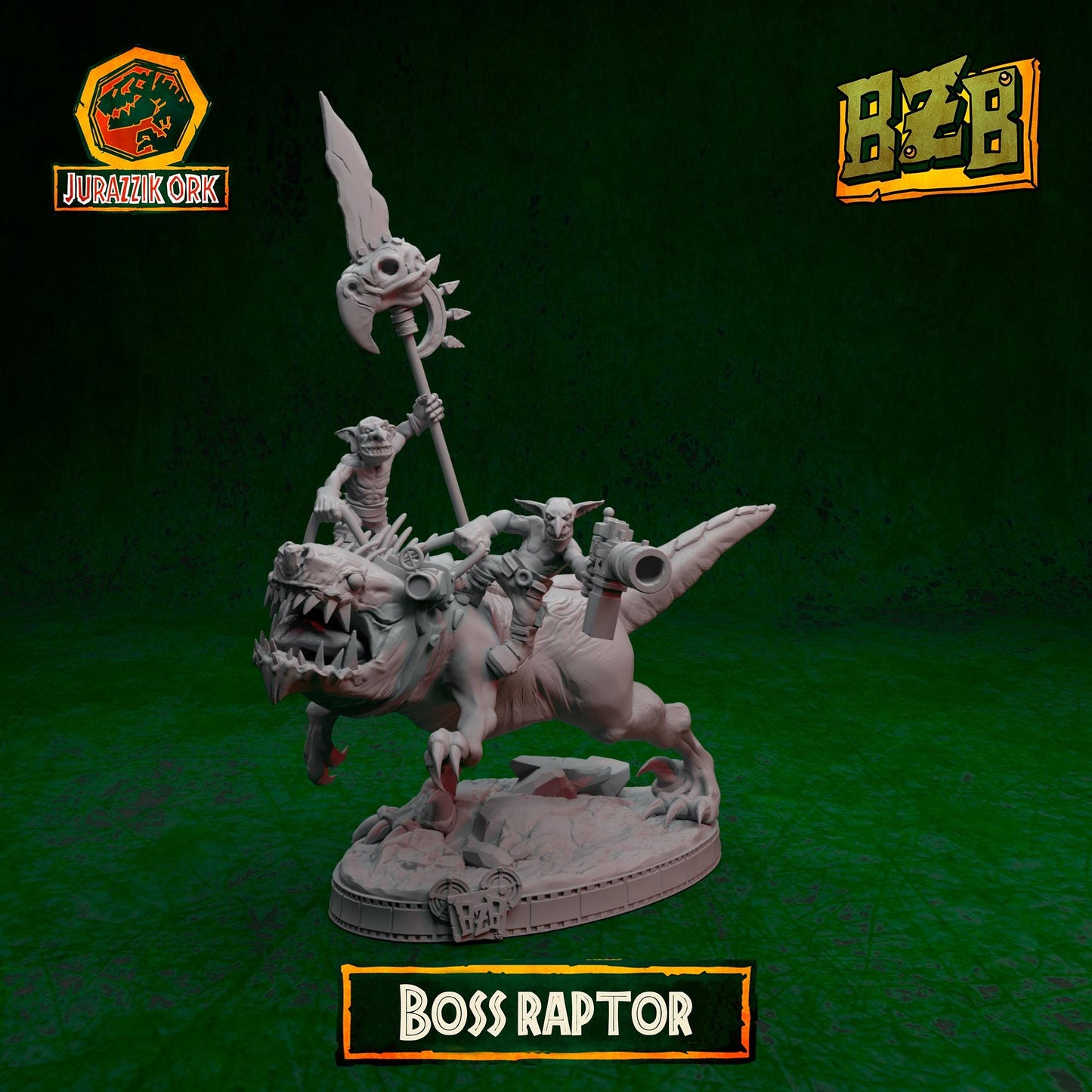 Boss Squigoraptor, Jurazzik Ork, Movie-inspired Orkish Menace Sculpted by Big Zkreen Boyz, Grimdark Compatible, Scaled for Sci-Fi Wargames