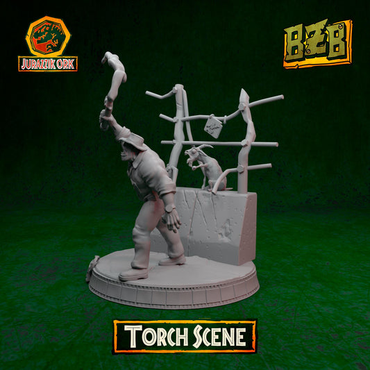 Torch - Scene, Jurazzik Ork, Movie-inspired Orkish Menace Sculpted by Big Zkreen Boyz, Grimdark Compatible, Scaled for Sci-Fi Wargames