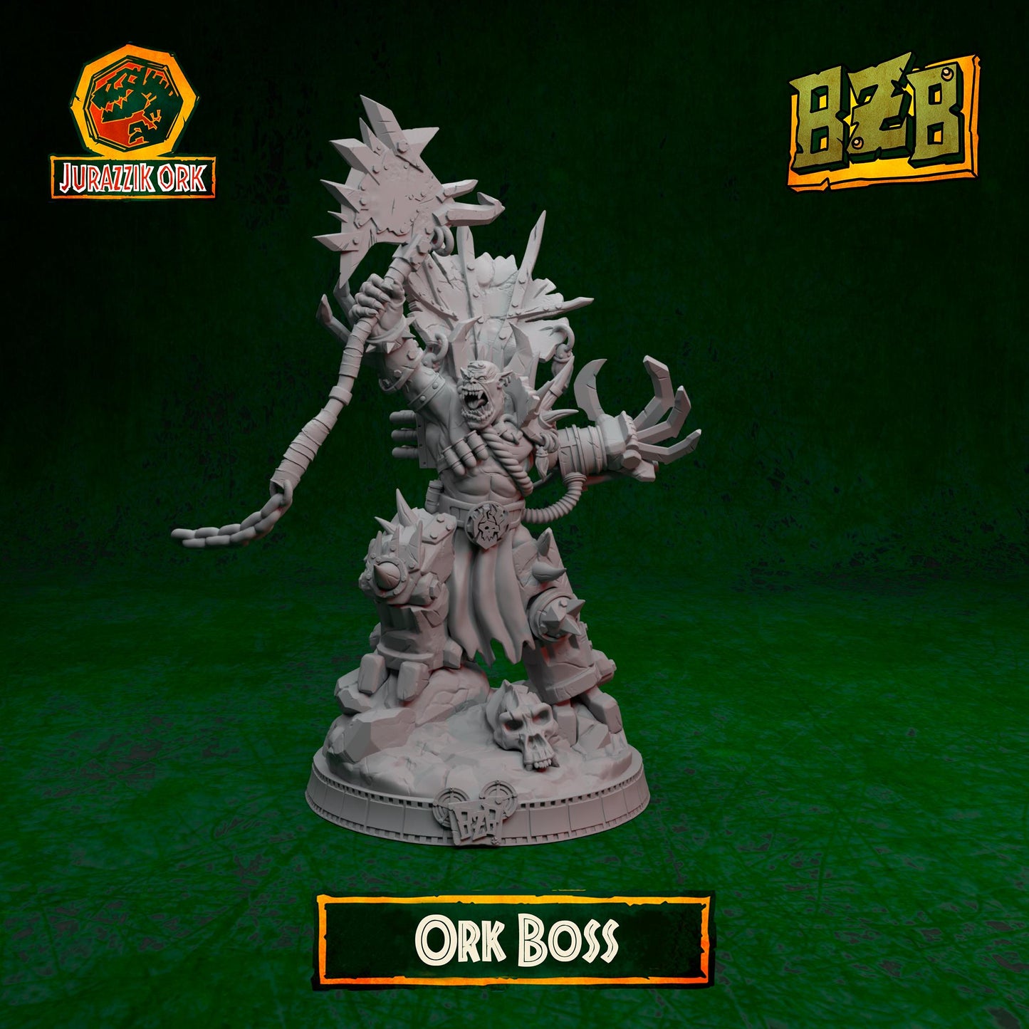 Ork Boss, Jurazzik Ork, Movie-inspired Orkish Menace Sculpted by Big Zkreen Boyz, Grimdark Compatible, Scaled for Sci-Fi Wargames