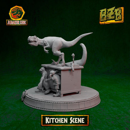 Kitchen - Scene, Jurazzik Ork, Movie-inspired Orkish Menace Sculpted by Big Zkreen Boyz, Grimdark Compatible, Scaled for Sci-Fi Wargames