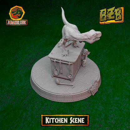 Kitchen - Scene, Jurazzik Ork, Movie-inspired Orkish Menace Sculpted by Big Zkreen Boyz, Grimdark Compatible, Scaled for Sci-Fi Wargames