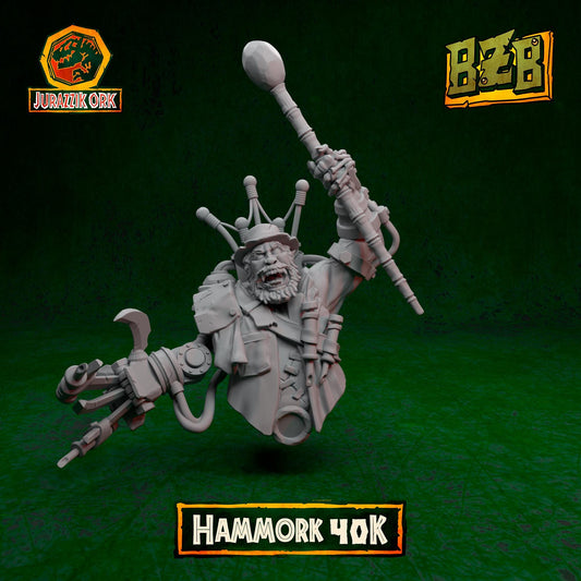 Hammork 40K Bust, Jurazzik Ork, Movie-inspired Orkish Menace Sculpted by Big Zkreen Boyz, Grimdark Compatible, Scaled for Sci-Fi Wargames