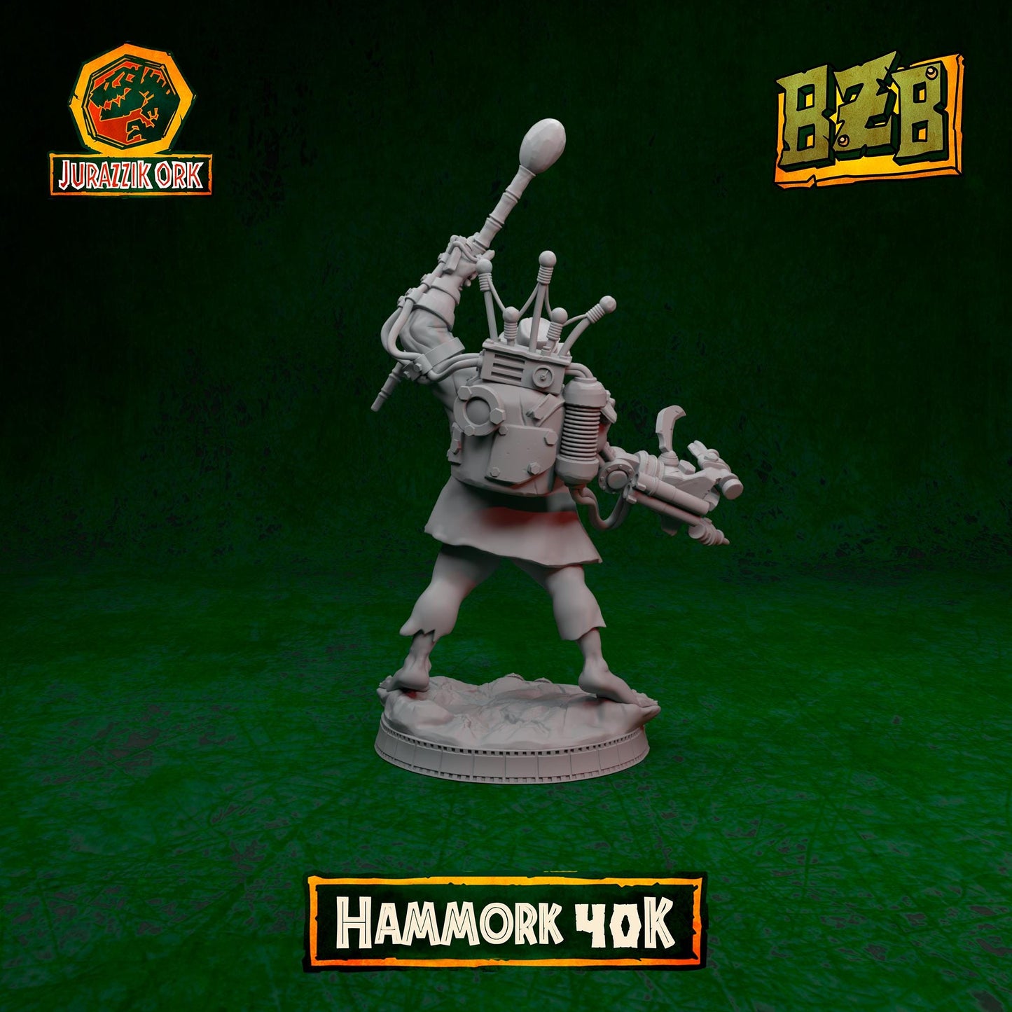 Hammork 40K, Jurazzik Ork, Movie-inspired Orkish Menace Sculpted by Big Zkreen Boyz, Grimdark Compatible, Scaled for Sci-Fi Wargames
