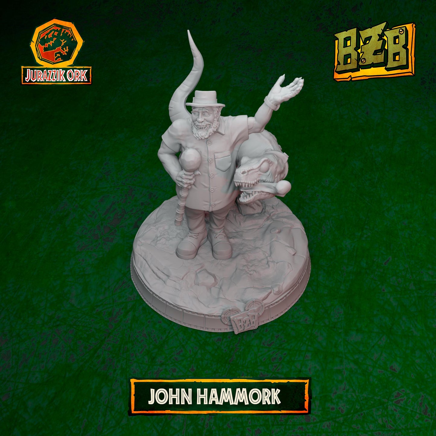 John Hammork, Jurazzik Ork, Movie-inspired Orkish Menace Sculpted by Big Zkreen Boyz, Grimdark Compatible, Scaled for Sci-Fi Wargames