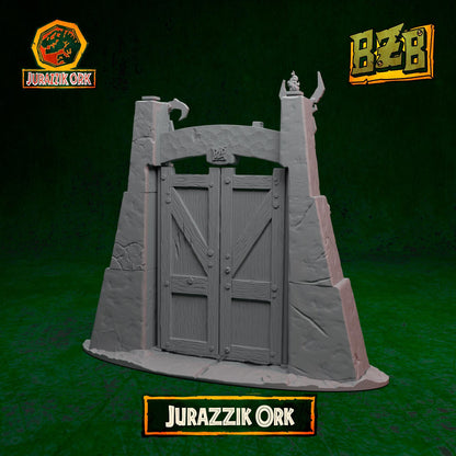 Jurazzik Ork Gates, Jurazzik Ork, Movie-inspired Orkish Menace Sculpted by Big Zkreen Boyz, Grimdark Compatible, Scaled for Sci-Fi Wargames