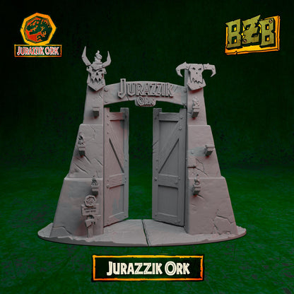 Jurazzik Ork Gates, Jurazzik Ork, Movie-inspired Orkish Menace Sculpted by Big Zkreen Boyz, Grimdark Compatible, Scaled for Sci-Fi Wargames
