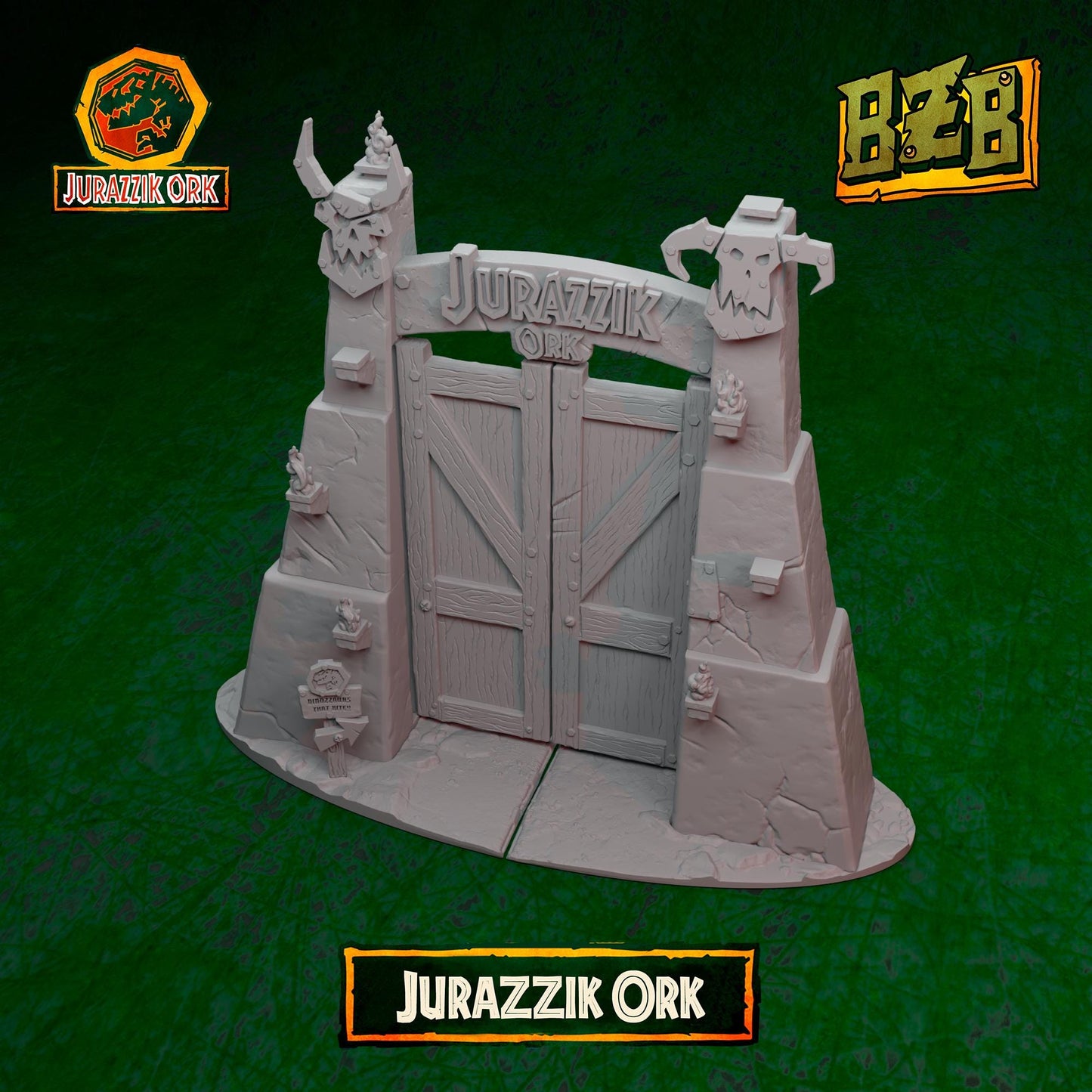 Jurazzik Ork Gates, Jurazzik Ork, Movie-inspired Orkish Menace Sculpted by Big Zkreen Boyz, Grimdark Compatible, Scaled for Sci-Fi Wargames