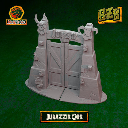 Jurazzik Ork Gates, Jurazzik Ork, Movie-inspired Orkish Menace Sculpted by Big Zkreen Boyz, Grimdark Compatible, Scaled for Sci-Fi Wargames