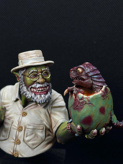 Hammork and da Dino - Bust, Jurazzik Ork, Movie-inspired Orkish Menace Sculpted by Big Zkreen Boyz, Grimdark Compatible, for Sci-Fi Wargames