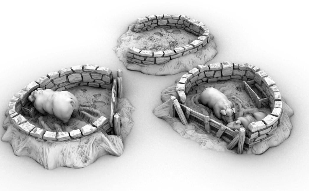 Pig Pens by GameScape3D - 3D Printed Tabletop Terrain, Perfect for Wargames, Board Games, RPGs