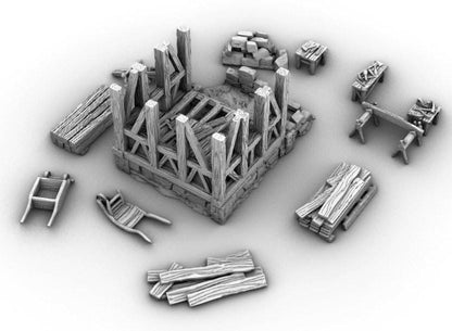 Full Construction Site and Partial Building by GameScape3D - 3D Printed Tabletop Terrain, Perfect for Wargames, Board Games, RPGs