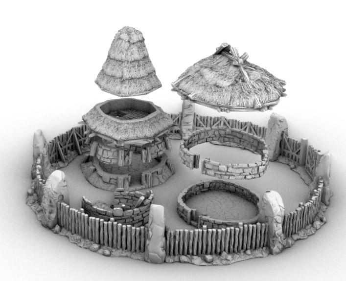 Celtic Pallisade and Homestead by GameScape3D - 3D Printed Tabletop Terrain, Perfect for Wargames, Board Games, RPGs