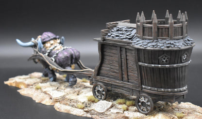 Merchant Wagon and Dire OX by GameScape3D - 3D Printed Tabletop Terrain, Perfect for Wargames, RPGs