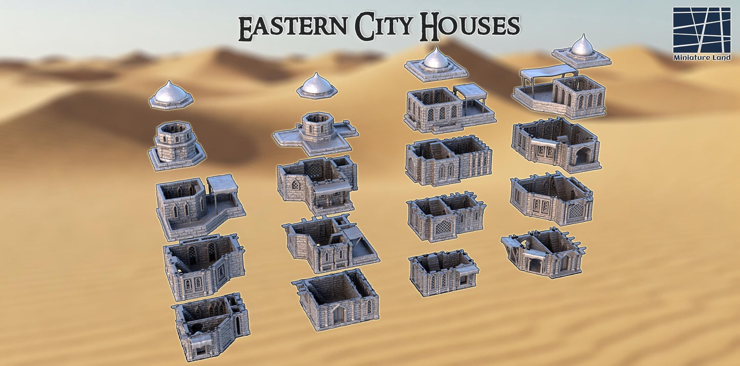 Eastern City Houses - Tabletop Terrain - 28 MM, Tabletop 3D Printed Terrain by MiniatureLand, Perfect for Wargaming and RPGs