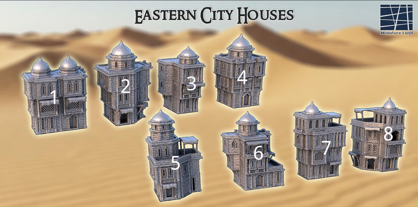 Eastern City Houses - Tabletop Terrain - 28 MM, Tabletop 3D Printed Terrain by MiniatureLand, Perfect for Wargaming and RPGs